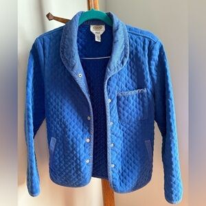 Talbots Vintage Small Petite Blue Quilted Button Down Jacket with Corduroy Trim